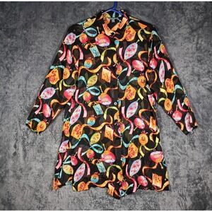Chinese Lantern Print Top Women Medium Black Silk Asian Festive